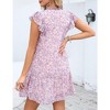 Women's Babydoll Mini Dress Summer V Neck Flutter Sleeve Boho Floral Flowy Shift Short Dress - 3 of 4