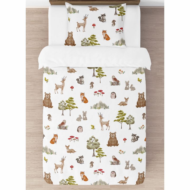 Sweet Jojo Designs Gender Neutral Unisex Twin Comforter Bedding Set Watercolor Woodland Forest Animals Green Brown White 4pc, 4 of 7