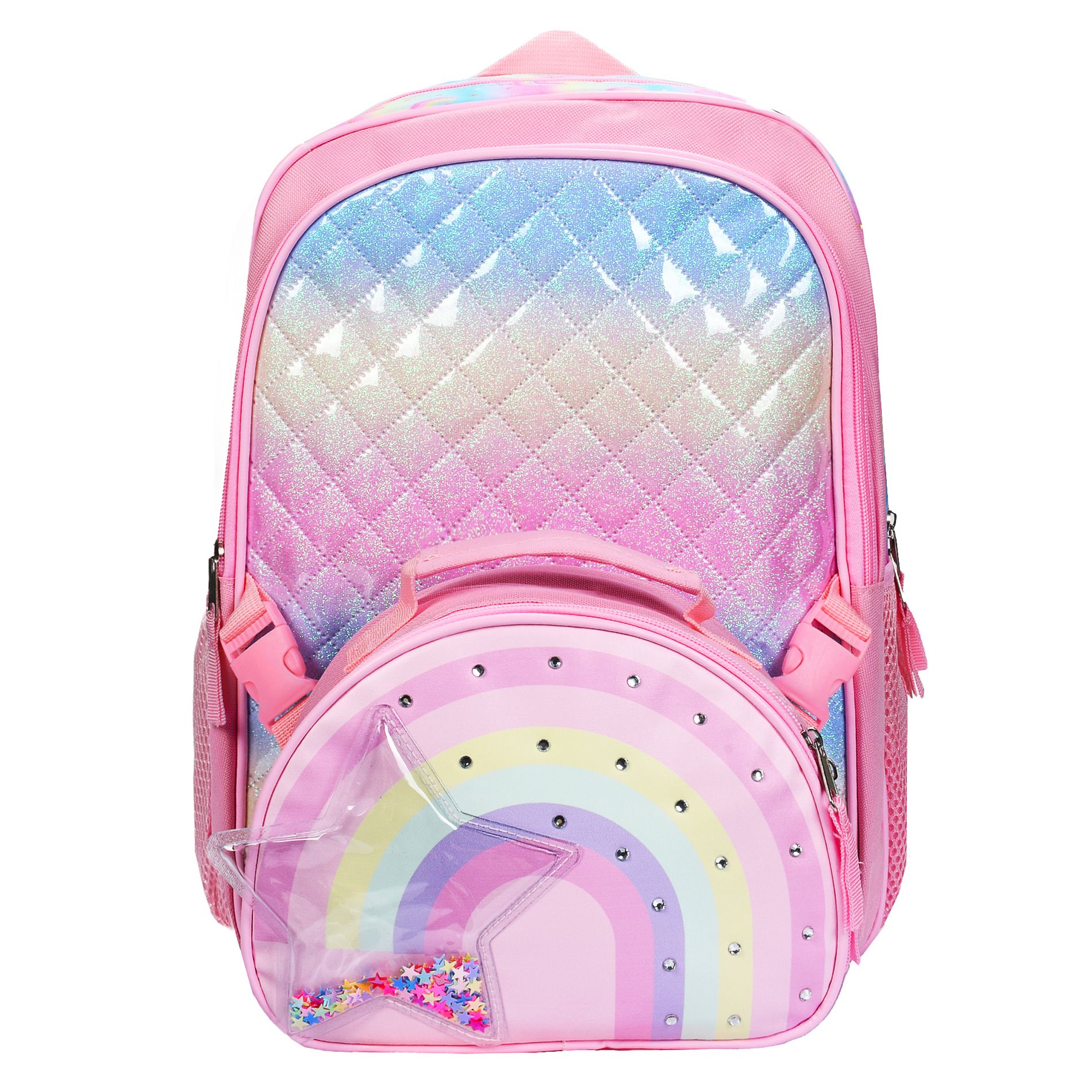 Solaris Girls 17" School Backpack with Insulated Lunch Bag, Kids 2-in-1 Dreamy Pink Bookbag for BTC