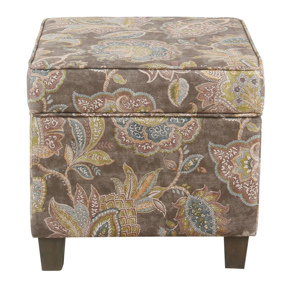 Square Ottoman with Lift Off Top Gray Floral - Homepop was $84.99 now $63.74 (25.0% off)