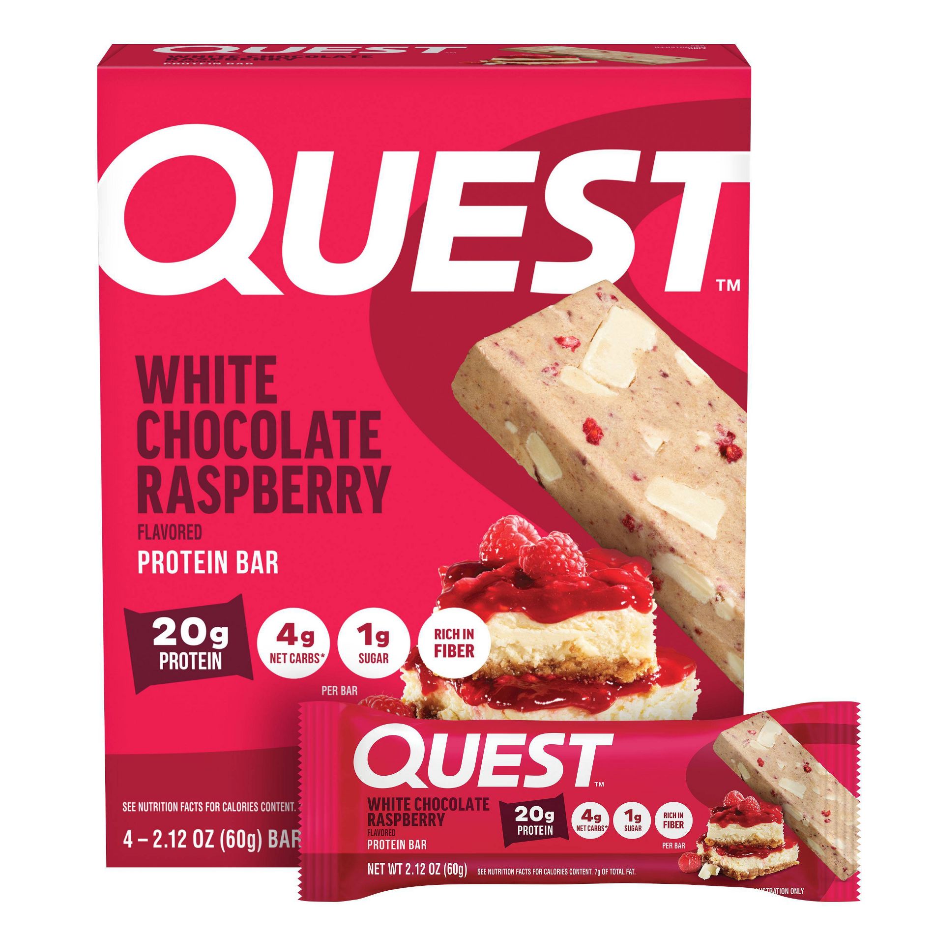 Quest Nutrition White Chocolate Raspberry Whey Protein Bars - 20g Protein - 4ct: Chewy, Ready-to-Eat Snack