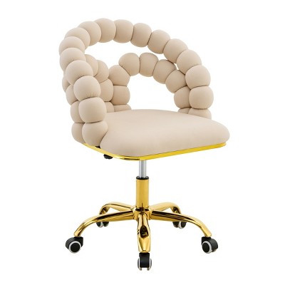 TopComfy Accent Chairs Set of 1 Puffy Bubble Chair Ball Chain Chair Leisure Chair with Gold Claw Casters for Living Room, Beige, 33.8"*23.23"*18"