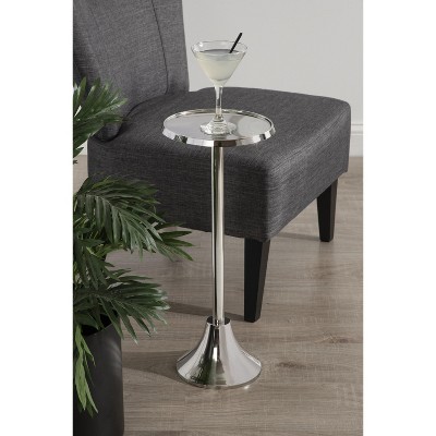 Elegant Sanzo Silver Metal Round Pedestal Side Table