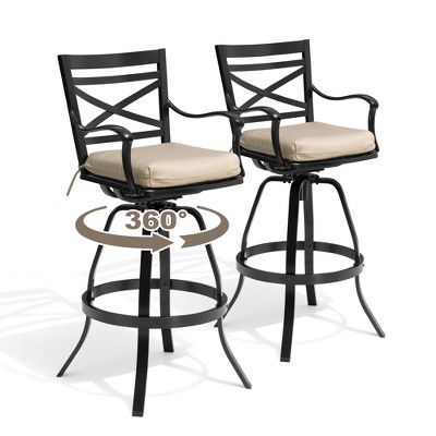 Pellebant Outdoor Cast Aluminum Swivel Bar Stool with Sunbrella Cushion