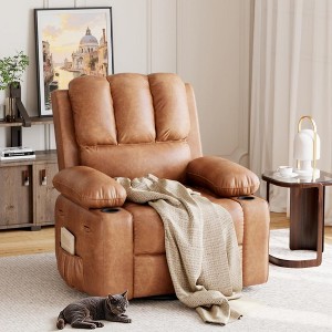Oversized Recliner Chairs with Heat and Massage - 360° Swivel Lazy Recliner Chair for Adults- Manual Rocking Chair with Cup Holder - 1 of 4