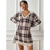 Coolmee Women's Oversized Pullover Dresses Plaid Long Sleeve V Neck Knit Sweater Dress - 2 of 4