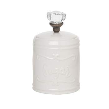 Transpac Ceramic 8.75" Off-White Sugar Canisters with Knobs
