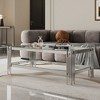 Top and Bottom Double Layer Tempered Glass Coffee Table and Mirror Finished Stainless Steel Frame - 2 of 4