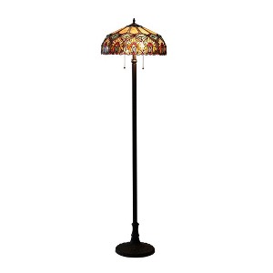 HomeStock Sunny Tiffany-Style 2 Light Floral Floor Lamp 18" Shade - 1 of 2