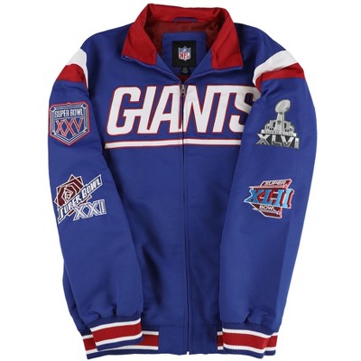 NFL Mens New York Giants 4 Time Super Bowl Champ Bomber Jacket