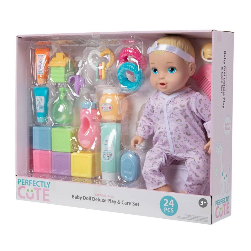 Perfectly Cute 24pc Baby Doll Deluxe Play and Care Set - Blonde Hair, 4 of 7