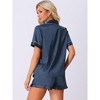 cheibear Women's Fashion Silky Satin Short Sleeve Top with Ruffle Hem Shorts Lounge Sets 2 Pcs - 4 of 4