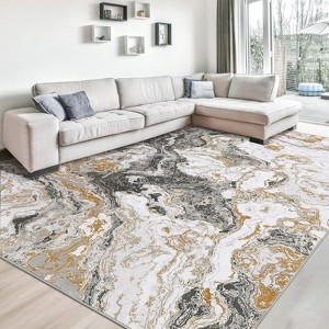 Washable Modern Abstract Area Rug, Soft Marble Pattern Non-Slip Carpet for Living Room, Kitchen, Playroom - 1 of 4