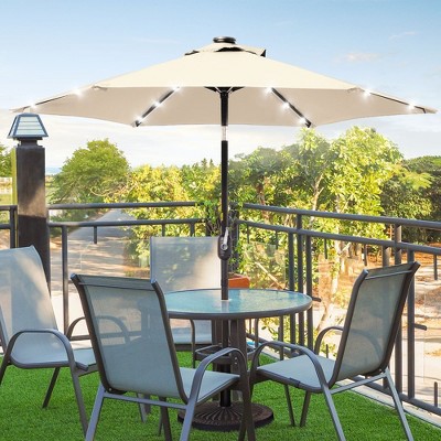 Sonkuki 7.5 ft Outdoor LED Solar Lighted Patio Market Umbrella w/ Push Button Tilt