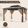 10'x12' Hardtop Gazebo with Double Roof, Aluminum Frame Outdoor Canopy - Includes Mosquito Netting & Curtains, Khaki - 2 of 4