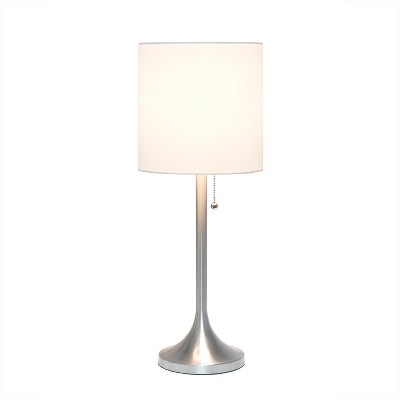 Brushed Nickel and White Tapered Table Lamp with Fabric Shade