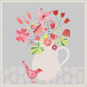 Amanti Art 22"x22" Bird with Jug of Flowers by Nic Squirrell Framed Canvas Wall Art - 1 of 4