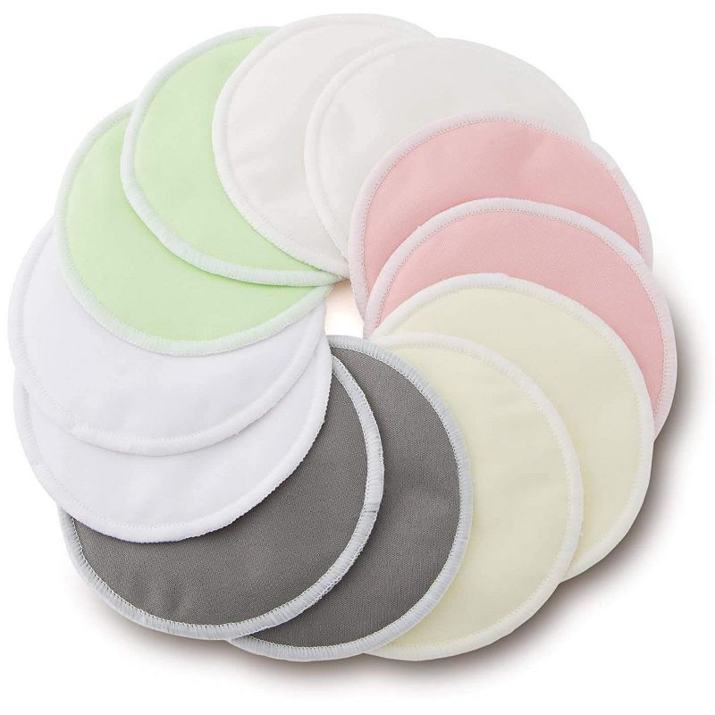 Enovoe Organic Bamboo Reusable Nursing Pads with Laundry Bag - Multicolored - Pack of 12, 1 of 4