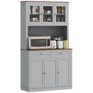 Aghana Digitals 71" Black Kitchen Pantry Hutch with Microwave Stand, 2 Drawers, Adjustable Shelves - 1 of 4
