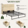 Brafabhome Rattan Tall Headboard Queen Beds with 6 Storage Drawers, Boho Platform Bed Frames with Charging Station for Bedroom, No Box Spring Needed - 2 of 4