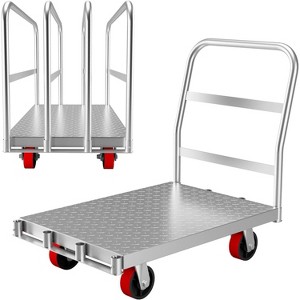 2-in-1 Heavy Duty Panel Truck Cart, 36" x 24" All Steel Platform Truck with 1 Front & 2 Side Handrails, 2200 Lbs Cart with 4 Swivel Casters, 8 Holes - 1 of 4