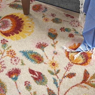 Vibrant Ivory Multicolor Floral 4' x 6' Synthetic Area Rug