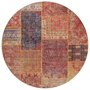 Red Orange And Blue Patchwork Washable Indoor Outdoor Area Rug - 1 of 4