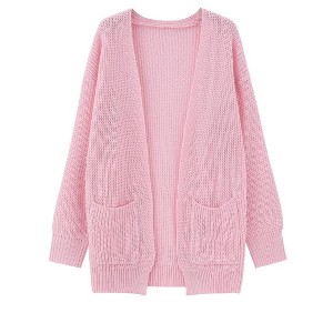 Girls' Oversized Long Sleeve Cardigan Open Front Lantern Sleeve Knit Sweater with Pockets - 1 of 4