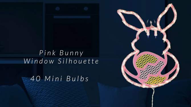 Northlight 17" Lighted Pink Bunny with Easter Egg Window Silhouette, 2 of 6, play video