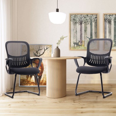 NicBex PU Leather Office Chair No Wheels,Office Guest Chair with Arms and Base,Modern Armchair Set of 2,Comfy Desk Chair for Conference Room