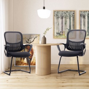 NicBex PU Leather Office Chair No Wheels,Office Guest Chair with Arms and Base,Modern Armchair Set of 2,Comfy Desk Chair for Conference Room - 1 of 4