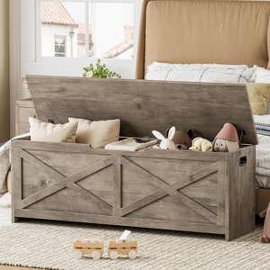 47.2" Wood Storage Bench w/Safety Hinges & 20-Min Assembly | Toy Chest for Entryway, Living Room & Bedroom - 1 of 4