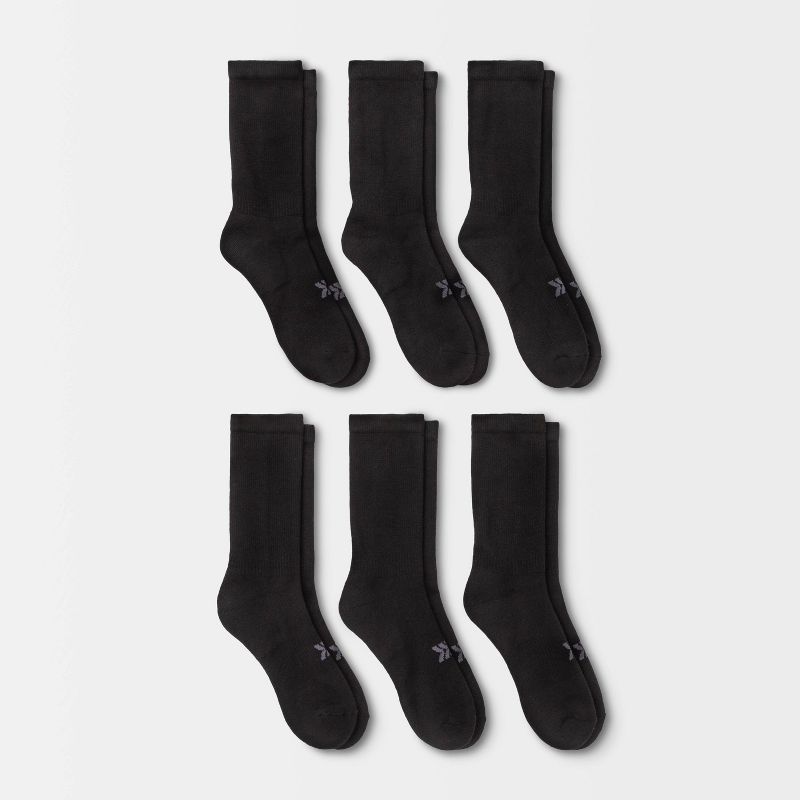 Women's Extended Size Cushioned 6pk Crew Athletic Socks - All In Motion™ Black, 1 of 8