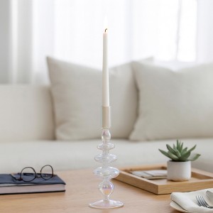 Decorative Candle Holder for Taper Candles - Modern Glass Candlestick Holder with Disc and Sphere Design for Table Decor - 1 of 4