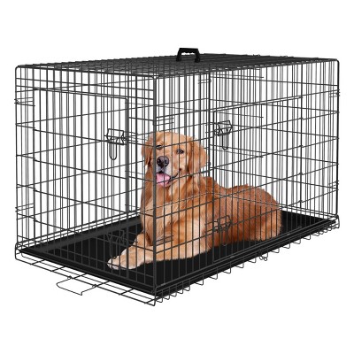 FDW Dog Crates for Large Dogs Folding Mental Wire Crates Dog Kennels Pet Dog Cage Crate with Double-Door Removable Tray and Handle