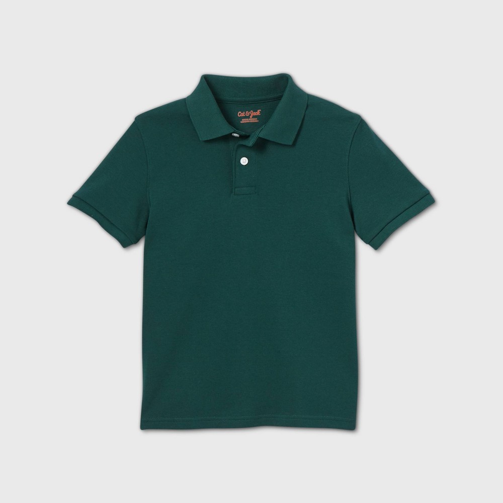 Boys' Short Sleeve Interlock Uniform Polo Shirt - Cat & Jack Dark Green L