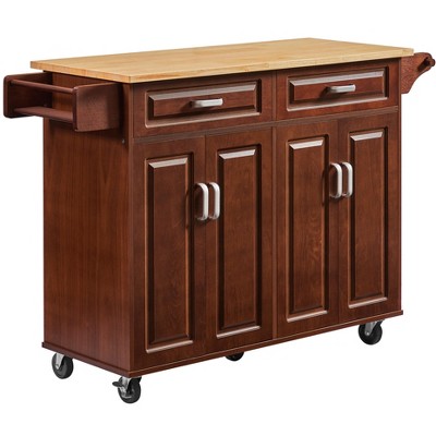 TiramisuBest 53.7in Farmhouse Kitchen Island with Power Outlet, 2 Sliding Barn Door Kitchen Storage Island with Drop Leaf, Spice Rack Rol