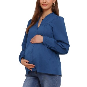 INSPIRE CHIC Women's Maternity Button Down Shirts Long Sleeve Jacquard Cotton Prenancy Semi Sheer Blouse Work Office - 1 of 4