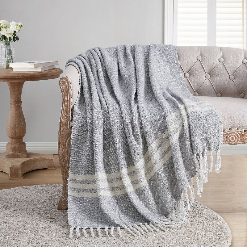 VCNY 50&#34;x60&#34; Tanya Striped Cotton-Rich Throw Blanket Gray/Ivory, 1 of 6