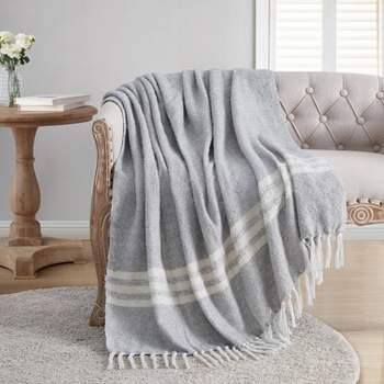 VCNY 50"x60" Tanya Striped Cotton-Rich Throw Blanket Gray/Ivory
