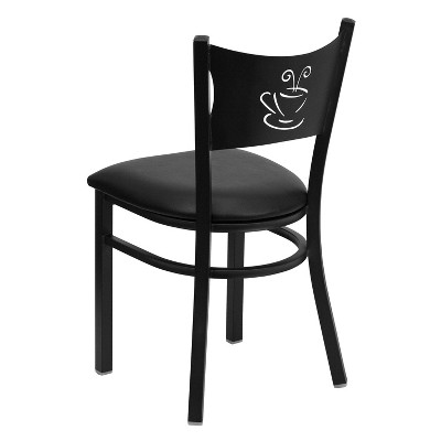 Chic Black Vinyl and Metal High Back Side Chair with Decorative Cutout