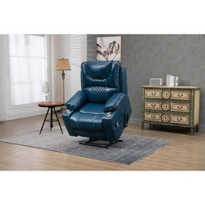 Oversized PU Leather Power Lift Recliner Chair with Dual OKIN Motors, 180¡ã Lay Flat, Multi-Function Massage, and Cup Holders - 1 of 4