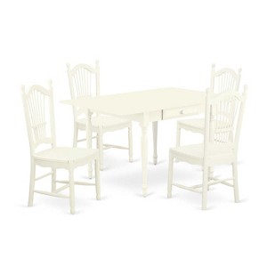 HomeStock 5-Pc Linen White Finish Solid Wood Top - Dining Room Set with Dropleaf - Seats 4 - 1 of 4