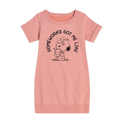 - Peanuts - Homeworks Got Me Like Graphic Short Sleeve Fleece Dress