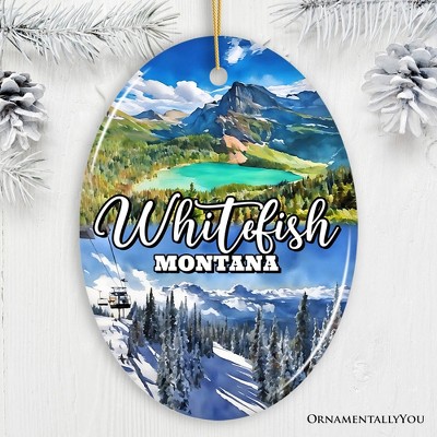 Breathtaking Whitefish Mountain Town Ornament, Montana Alpine Lake Christmas Gift and Outdoor Adventure Souvenir Oval 3