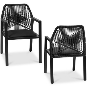 Best Choice Products Set of 2 Indoor/Outdoor Aluminum Woven Rope Dining Chairs w/ Armrests - 1 of 4