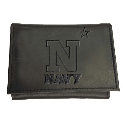 Evergreen NCAA Navy Midshipmen Black Leather Trifold Wallet Officially Licensed with Gift Box
