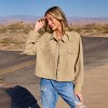 Women's Woven Khaki Waffle Collared Button-Up Jacket -Cupshe - 2 of 4