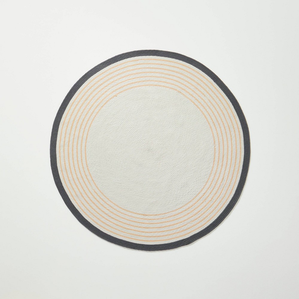 Round 5' Border Stripe Braided Area Rug Neutral - Hearth & Hand™ with Magnolia