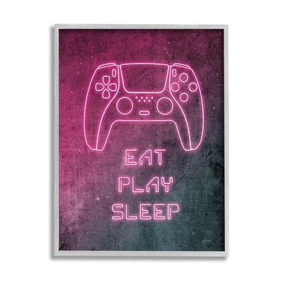 Stupell Industries Eat Play Sleep Pink Gamer Framed Giclee Art